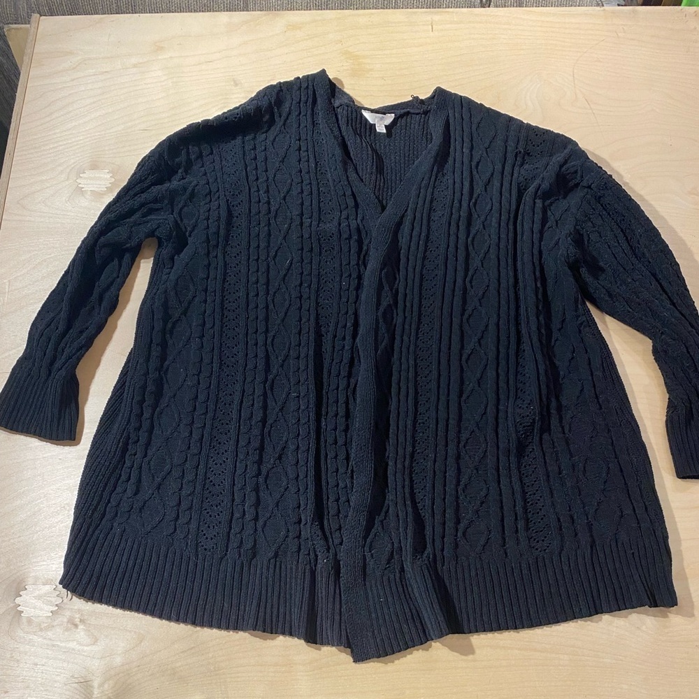 Terra & Sky Black Cable Knit Open Front Cardigan 4X (28W-30W) (NZ)